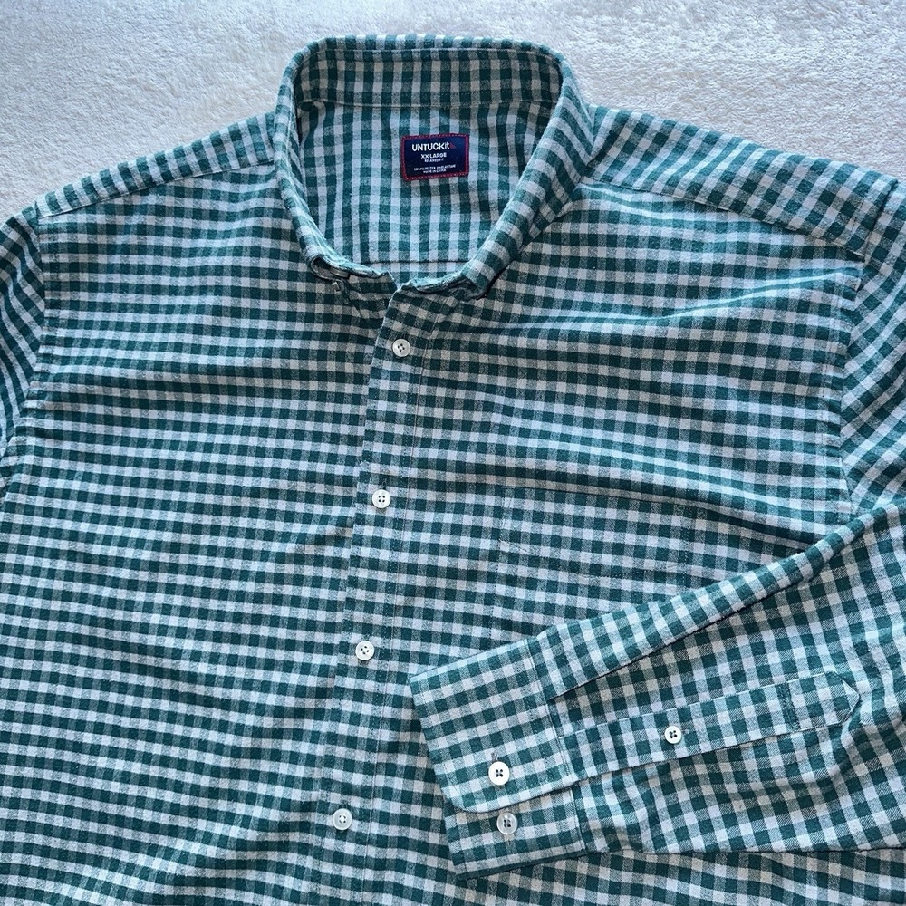 UNTUCKit Bergstrom Shirt Mens XXL Green Gingham Plaid Long Sleeve Relaxed 40244